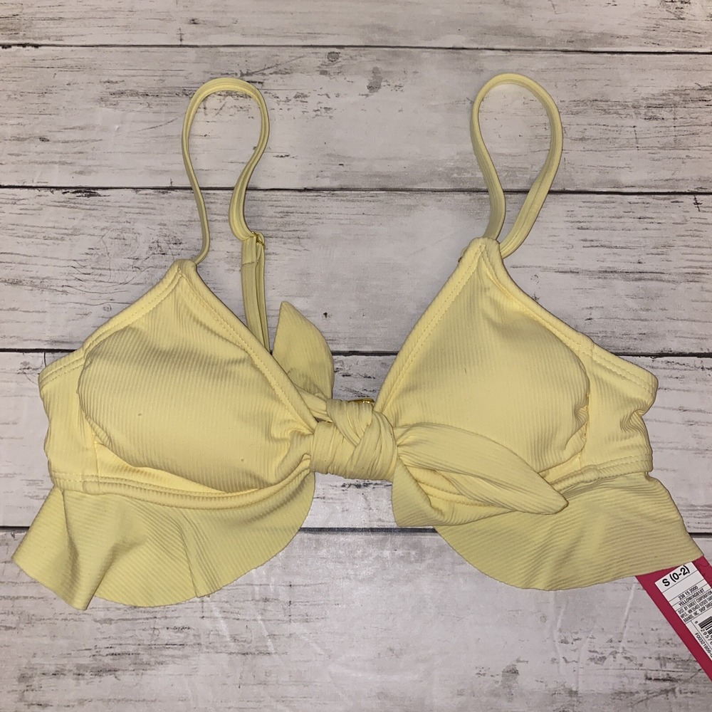 Xhilaration Bikini Top Womens Small Yellow Solid Ribbed Swim Bra Ruffle Target S